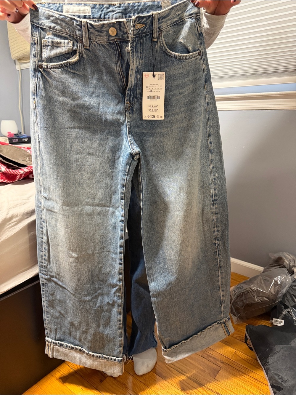 Zara Light Blue Relaxed Wide-Leg Jeans